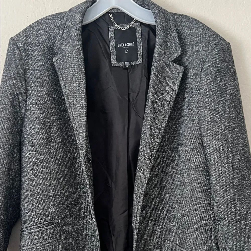 Like New! ONLY & SONS Smart Jersey Overcoat in Dark Gray Melange in Size S - Picture 5 of 15